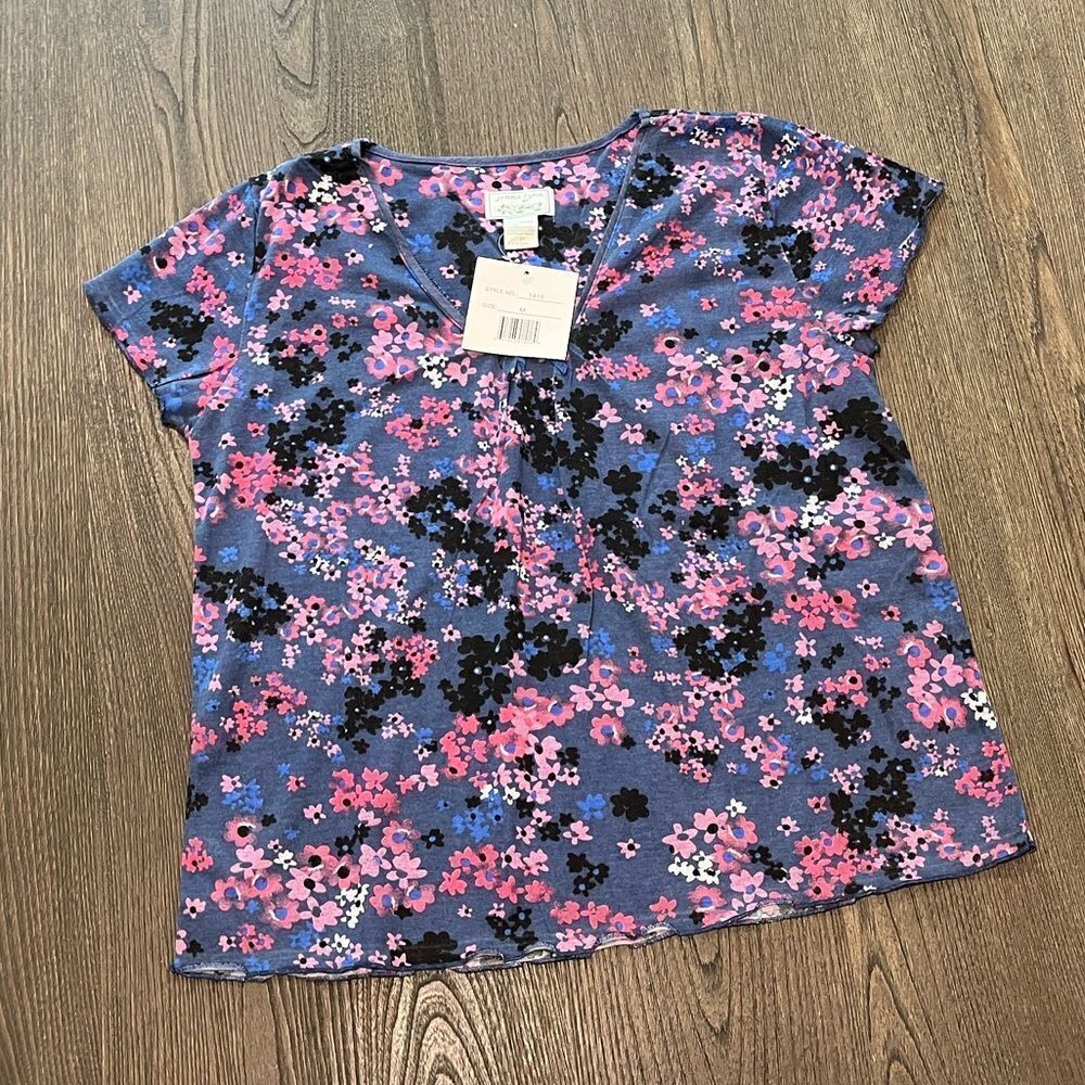 NWT Jenna Lynn Sleepwear Top Blue Floral Print Size M